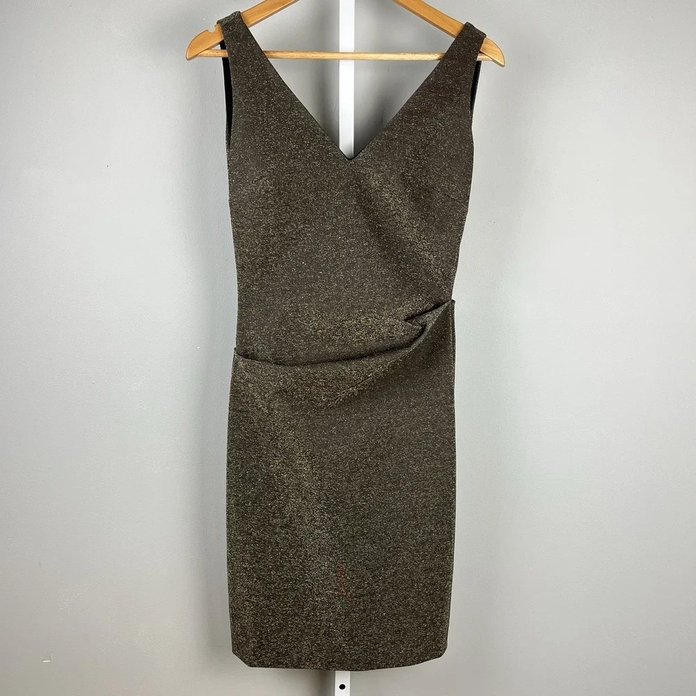 Nicole Miller Ponte Sheath Dress Womens Size Medium Gold Metallic Sparkle
